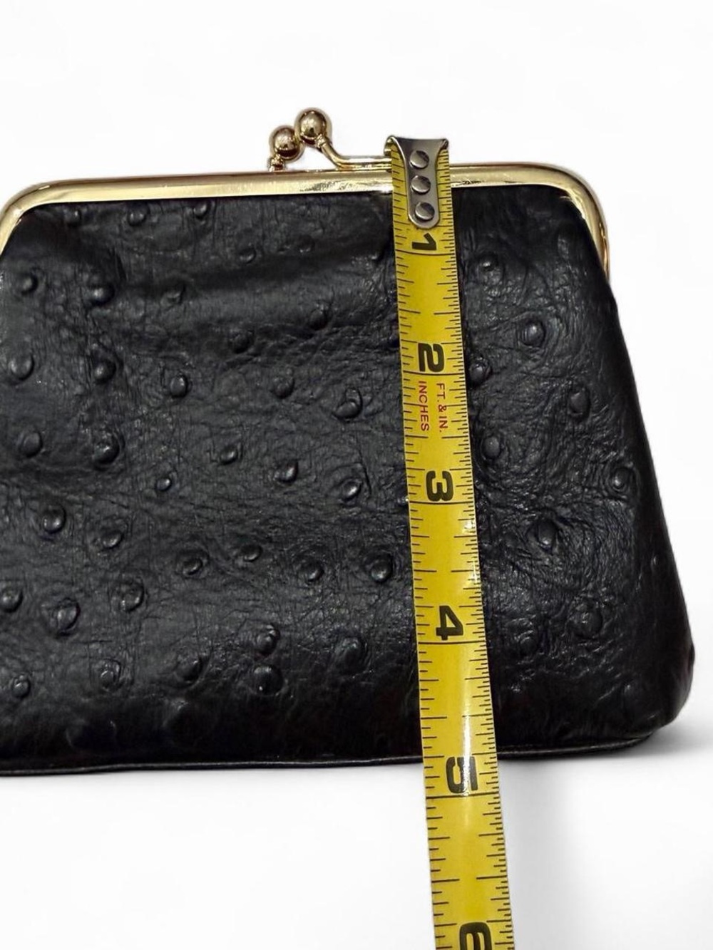 Dooney & Bourke Black Ostrich-Embossed Kiss-Lock coin purse with Gold Hardware - Picture 5 of 5